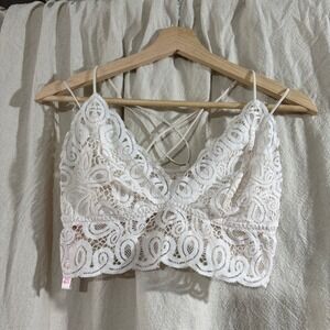 Victoria's Secret PINK White Lace Bralette Strappy Back Longline Size Large
